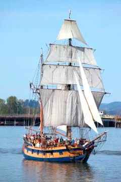 Galeon in a river. Stock Photos