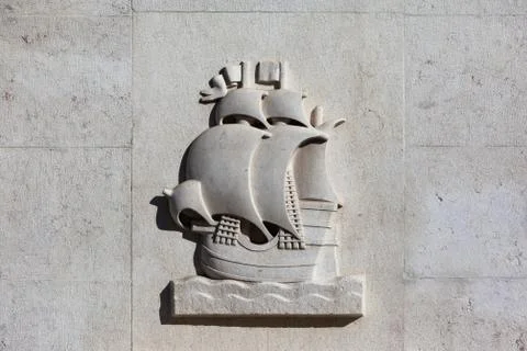 Galeon on tiles on a wall Stock Photos