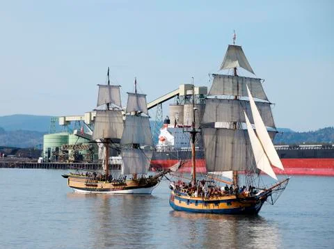 Galeons in a river. Stock Photos