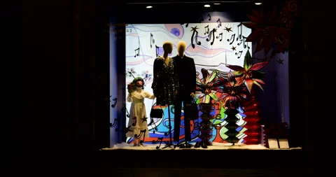 Galeries Lafayette Christmas Window with Moving Puppets Stock Footage 291302961