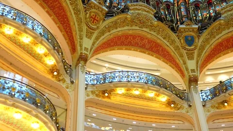 Galeries Lafayette interior balconies Paris France June 5 2025 Stock Footage 314980014