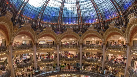 Galeries Lafayette interior from top timelapse in Paris. Stock Footage 142276906