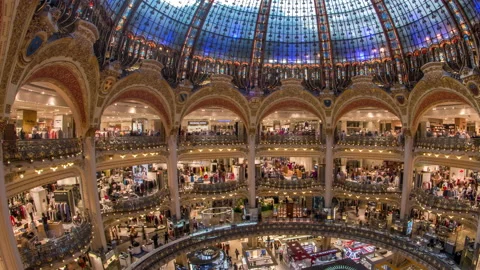 Galeries Lafayette interior from top timelapse in Paris. Stock Footage 153417961