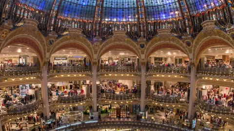 Galeries Lafayette interior from top timelapse in Paris. Stock Footage 236995165