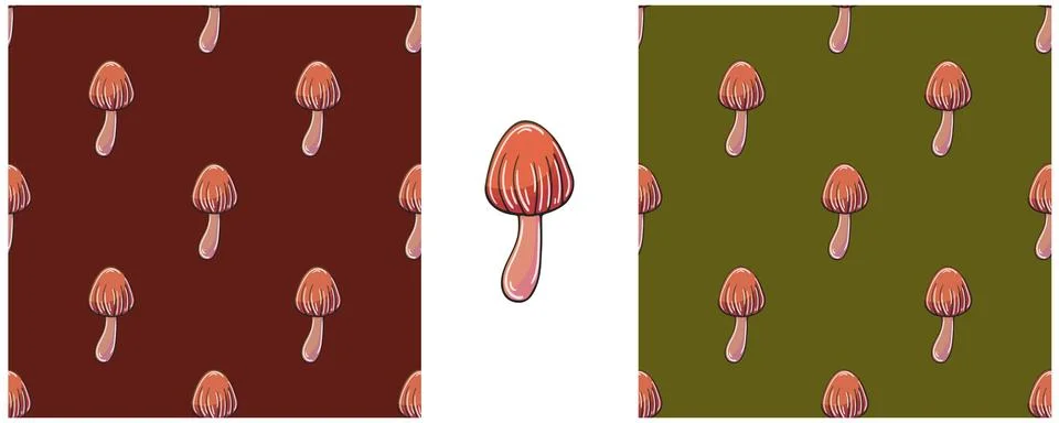 Galerina marginata. Set Seamless pattern for kitchen, restaurant or shop. Can Stock Illustration