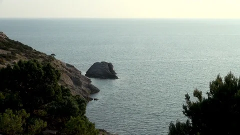 Galitsyn trail to royal beach. View of rocky mountains and calm sea at sunset. Stock Footage 107132997