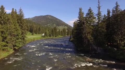 Gallatin River Fly over backwords Stock Footage 65431271