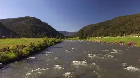 Gallatin River Fly over forward Stock Footage 65431247