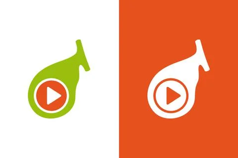 Gallbladder and button play logo combination. Unique internal organ and record Stock Illustration