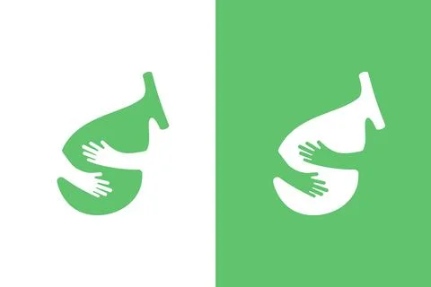 Gallbladder and hands logo combination. Human organ and embrace logotype design. Stock Illustration