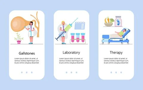 Gallbladder concept app vector. Doctors treat gallstones. Biliary dyskinesia  Stock-Illustration