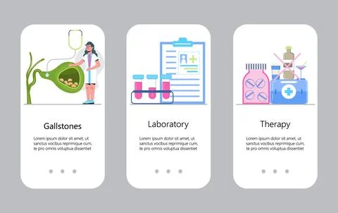 Gallbladder concept app vector. Doctors treat gallstones. Biliary dyskinesia  Stock Illustration