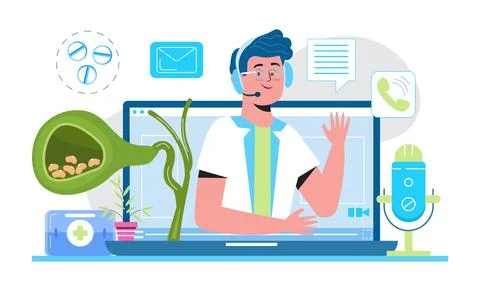 Gallbladder online consultation concept vector. Doctor treat gallstones. Stock Illustration