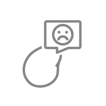 Gallbladder with sad face in speech bubble line icon. Diseases internal organ Illustrazione stock