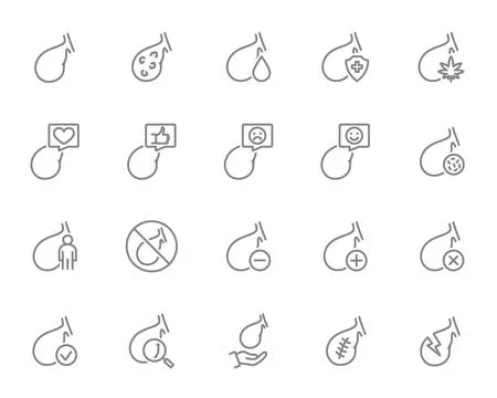 Gallbladder set line icon. Human digestive system, gallstones anatomy Stock Illustration