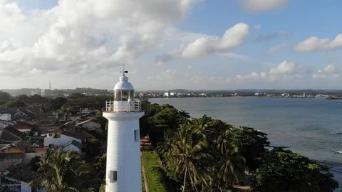 Galle Drone Overlooking the Lighthouse and the Beach 3 Stock Footage 128656302