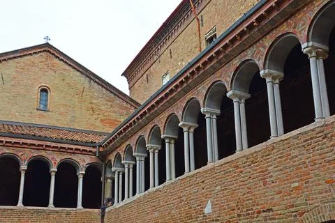 Gallery of the courtyard of the medieval monastery in the complex of seven .. Stock Photos