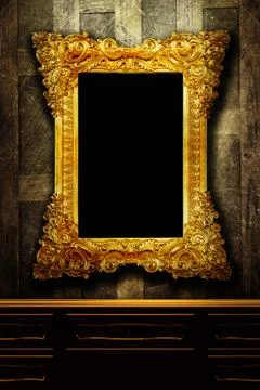 Gallery display - vintage gold frames on an old timber wall Stock Illustration