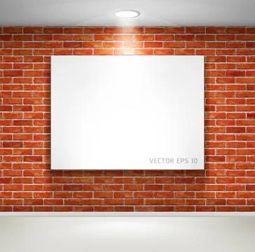 Gallery exhibition interior. Picture frames on brick wall. Vector Stock-Illustration