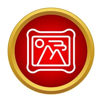 Gallery image icon displaying mountain landscape on red button Stock Illustration