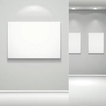 Gallery interior with empty frame on wall Stock Illustration