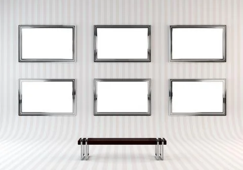 Gallery Interior with empty frame on wall. Stock Illustration