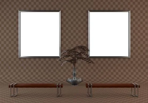 Gallery Interior with empty frame on wall. Stock Illustration