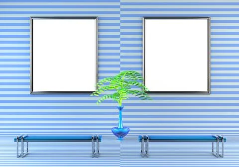 Gallery Interior with empty frame on wall. Stock Illustration