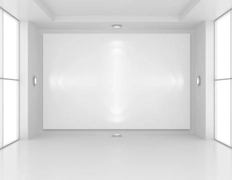 Gallery Interior with empty frame on wall and lights. 3d rendering 스톡 일러스트