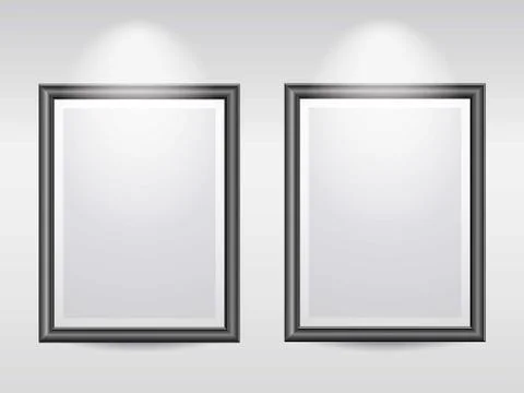 Gallery interior with empty frames lit up イラスト素材