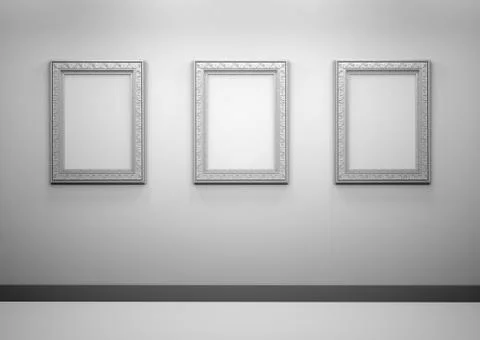 Gallery interior with empty frames on wall Stock-Illustration