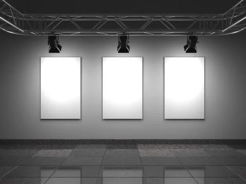 Gallery Interior with Empty Frames on Wall. Stock Illustration