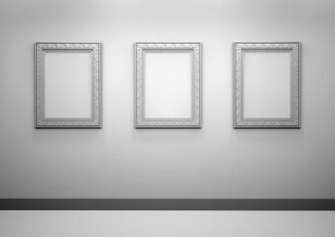 Gallery Interior with empty frames on wall Stock Illustration