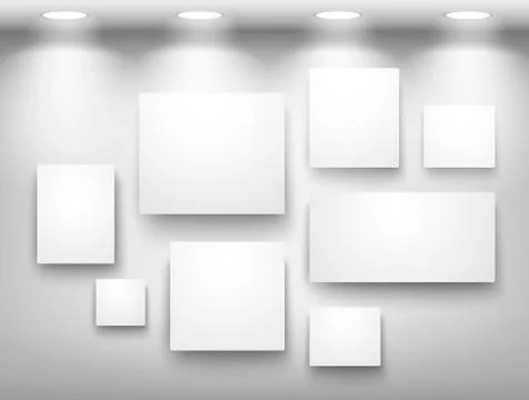Gallery Interior with empty frames on wall 스톡 일러스트