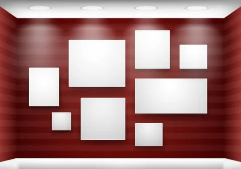 Gallery Interior with empty frames on wall Illustrazione stock