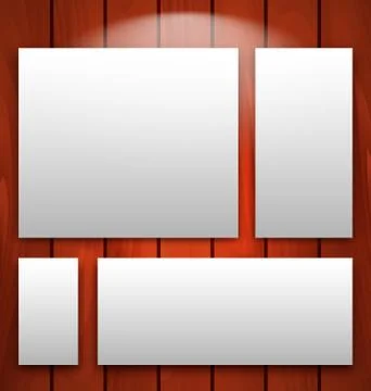Gallery interior with empty frames on wooden wall with light イラスト素材