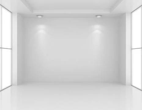 Gallery Interior with empty wall and lights. 3d rendering Illustrazione stock