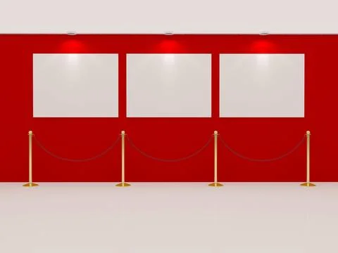 Gallery interior with three canvas and projectors. 3d rendering illustration Stock Illustration