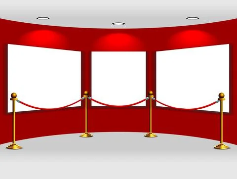 Gallery interior with three canvas Stock Illustration