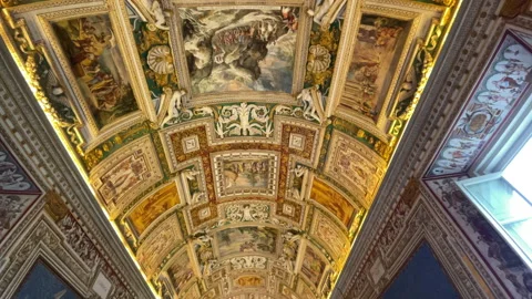 Gallery of Maps hallway at the Vatican Stock Footage 200547513