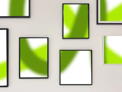 Gallery wall arrangement with multiple black-framed prints featuring abstract Фото