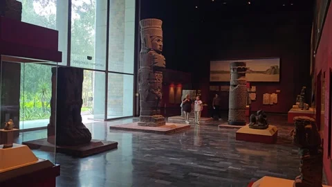 Gallery With Warrior Columns and Visitors Beside Window, Mexico 8K Stock Footage 340368632