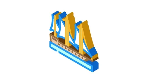 Galley ancient ship isometric icon animation Stock Footage 327280590