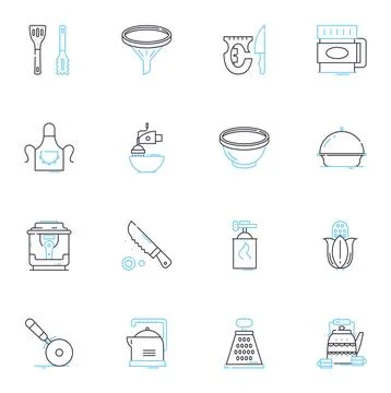 Galley linear icons set. Kitchen, Cooking, Food, Boats, Ship, Nautical, Cruise Stock Illustration