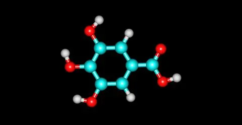 Gallic acid molecular structure isolated on black Stock Illustration