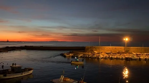 Gallipoli Apulia Harbour at sunset Stock Footage 108170318