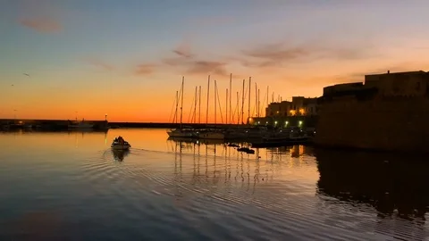 Gallipoli Apulia Harbour at sunset Stock Footage 108170452