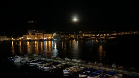 Gallipoli Apulia by night with moon view Stock Footage 108170253