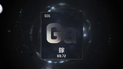 Gallium as Element 31 of the Periodic Table 3D animation on silver background Stock Footage 126458912