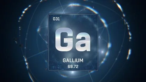 Gallium as Element 31 of the Periodic Table 3D illustration on blue background Stock Illustration